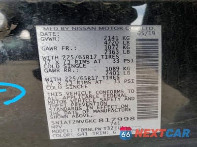 Zdjęcie 14 z 14 samochodu: 2019 NISSAN ROGUE S VIN:5N1AT2MV6KC817998 - miniatura