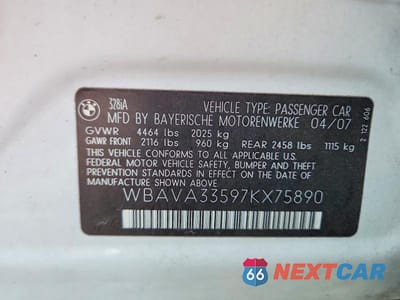 Zdjęcie 12 z 12 samochodu: 2007 BMW 328 I VIN:WBAVA33597KX75890 - miniatura