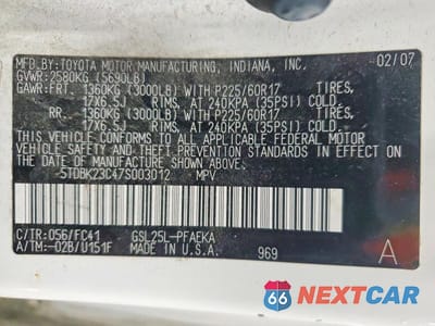 Zdjęcie 13 z 13 samochodu: 2007 TOYOTA SIENNA LE VIN:5TDBK23C47S003012 - miniatura