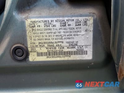 Zdjęcie 12 z 12 samochodu: 2006 NISSAN SENTRA 1.8 VIN:3N1CB51D26L519992 - miniatura