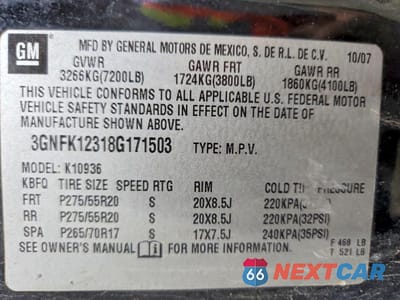 Zdjęcie 12 z 12 samochodu: 2008 CHEVROLET AVALANCHE K1500 VIN:3GNFK12318G171503 - miniatura