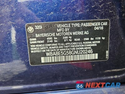 Zdjęcie 12 z 12 samochodu: 2016 BMW 320 XI VIN:WBA8E5G58GNU20246 - miniatura
