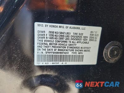 Zdjęcie 13 z 13 samochodu: 2017 HONDA PILOT ELITE VIN:5FNYF6H08HB074241 - miniatura