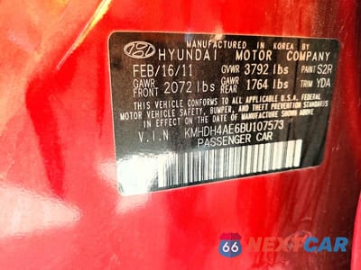Zdjęcie 12 z 12 samochodu: 2011 HYUNDAI ELANTRA GLS VIN:KMHDH4AE6BU107573 - miniatura