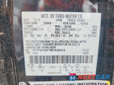 Zdjęcie 12 z 12 samochodu: 2011 FORD F150 PLATINUM VIN:1FTFW1EF7BFA36313 - miniatura