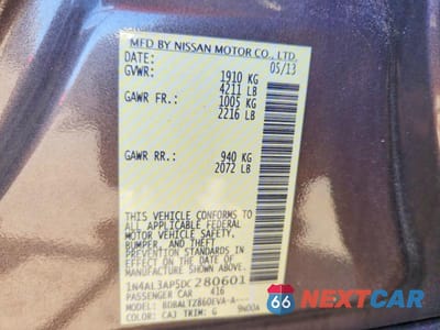 Zdjęcie 12 z 12 samochodu: 2013 NISSAN ALTIMA 2.5 VIN:1N4AL3AP5DC280601 - miniatura