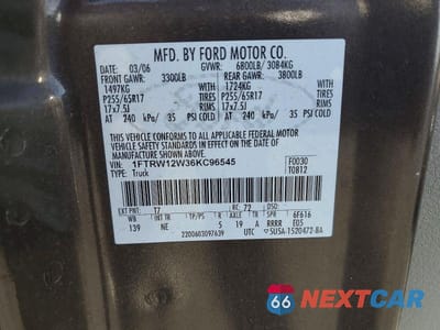 Zdjęcie 12 z 12 samochodu: 2006 FORD F-150 SUPERCREW VIN:1FTRW12W36KC96545 - miniatura