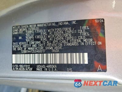 Zdjęcie 12 z 12 samochodu: 2005 TOYOTA TUNDRA ACCESS CAB SR5 VIN:5TBBT44135S460017 - miniatura