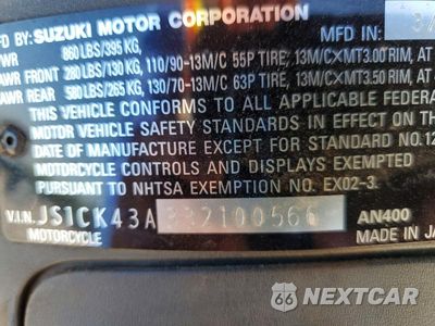 Zdjęcie 9 z 9 samochodu: 2003 SUZUKI AN400 K3 VIN:JS1CK43A332100566 - miniatura