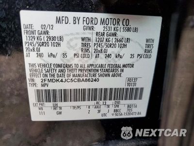 Zdjęcie 12 z 12 samochodu: 2012 FORD EDGE SEL VIN:2FMDK4JC5CBA86240 - miniatura