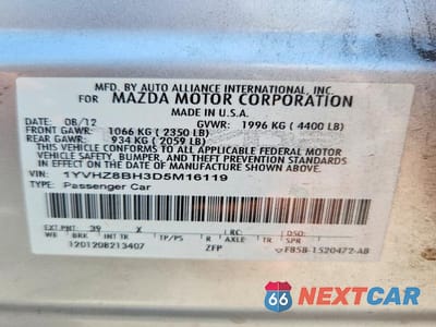 Zdjęcie 12 z 12 samochodu: 2013 MAZDA 6 SPORT VIN:1YVHZ8BH3D5M16119 - miniatura