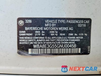 Zdjęcie 12 z 12 samochodu: 2016 BMW 328 XI SULEV VIN:WBA8E3G55GNU00458 - miniatura