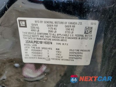 Zdjęcie 13 z 13 samochodu: 2011 CHEVROLET EQUINOX LT VIN:2GNALPEC1B1163374 - miniatura