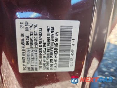 Zdjęcie 13 z 13 samochodu: 2012 HONDA ODYSSEY EXL VIN:5FNRL5H65CB041802 - miniatura