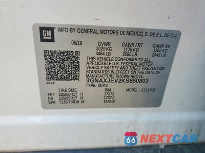 Zdjęcie 13 z 13 samochodu: 2019 CHEVROLET EQUINOX LT VIN:3GNAXJEV2KS650803 - miniatura