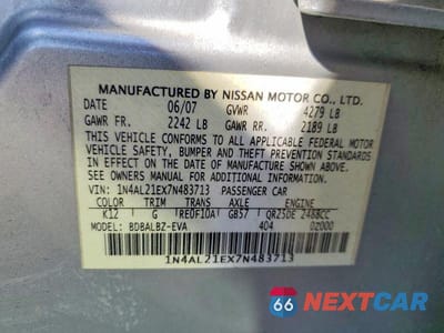Zdjęcie 12 z 12 samochodu: 2007 NISSAN ALTIMA VIN:1N4AL21EX7N483713 - miniatura