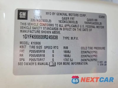 Zdjęcie 14 z 14 samochodu: 2008 CADILLAC ESCALADE ESV VIN:1GYFK66808R245838 - miniatura