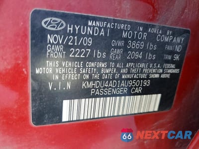 Zdjęcie 12 z 12 samochodu: 2010 HYUNDAI ELANTRA GLS VIN:KMHDU4AD1AU950193 - miniatura