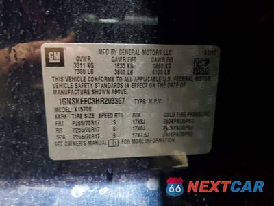 Zdjęcie 13 z 13 samochodu: 2017 CHEVROLET TAHOE K1500 VIN:1GNSKEEC3HR203367 - miniatura