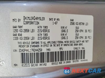 Zdjęcie 14 z 14 samochodu: 2007 DODGE GRAND CARAVAN SXT VIN:2D4GP44L17R244250 - miniatura