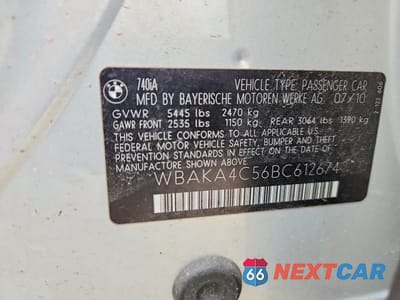 Zdjęcie 12 z 12 samochodu: 2011 BMW 740 I VIN:WBAKA4C56BC612674 - miniatura