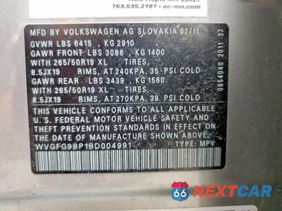 Zdjęcie 14 z 14 samochodu: 2011 VOLKSWAGEN TOUAREG HYBRID VIN:WVGFG9BP1BD004991 - miniatura