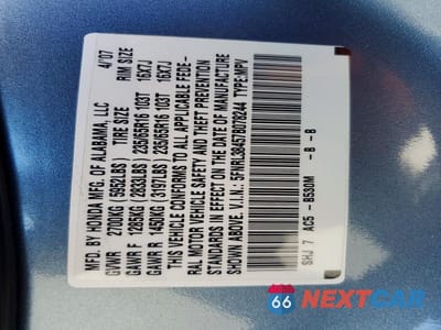 Zdjęcie 13 z 13 samochodu: 2007 HONDA ODYSSEY EX VIN:5FNRL38457B078244 - miniatura