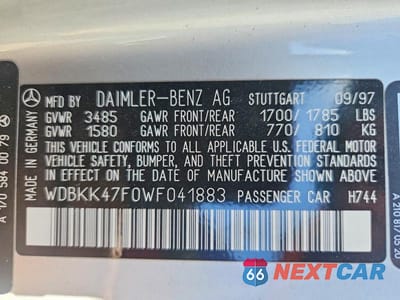 Zdjęcie 14 z 14 samochodu: 1998 MERCEDES-BENZ SLK 230 KOMPRESSOR VIN:WDBKK47F0WF041883 - miniatura