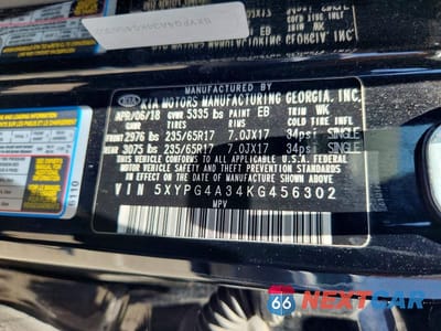 Zdjęcie 12 z 12 samochodu: 2019 KIA SORENTO L VIN:5XYPG4A34KG456302 - miniatura