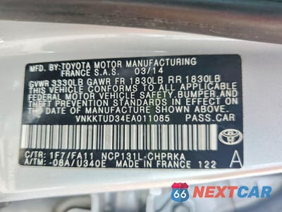 Zdjęcie 13 z 13 samochodu: 2014 TOYOTA YARIS 5-DOOR L FLEET VIN:VNKKTUD34EA011085 - miniatura