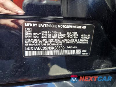 Zdjęcie 13 z 13 samochodu: 2022 BMW X5 XDRIVE45E VIN:5UXTA6C09N9K28539 - miniatura