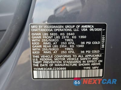 Zdjęcie 13 z 13 samochodu: 2020 VOLKSWAGEN ATLAS CROSS SPORT SEL VIN:1V2ME2CA9LC230866 - miniatura