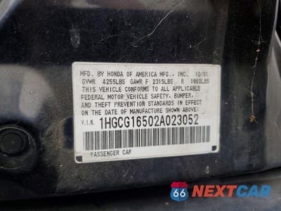 Zdjęcie 12 z 12 samochodu: 2002 HONDA ACCORD EX VIN:1HGCG16502A023052 - miniatura