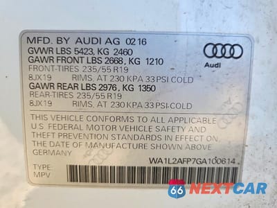 Zdjęcie 13 z 13 samochodu: 2016 AUDI Q5 PREMIUM PLUS VIN:WA1L2AFP7GA100614 - miniatura