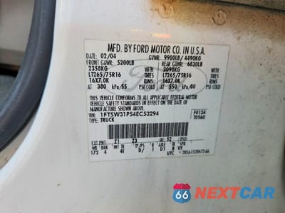 Zdjęcie 12 z 12 samochodu: 2004 FORD F350 SRW SUPER DUTY VIN:1FTSW31P54EC53294 - miniatura
