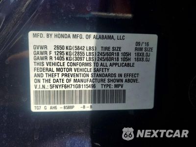 Zdjęcie 13 z 13 samochodu: 2016 HONDA PILOT EXLN VIN:5FNYF6H71GB115496 - miniatura