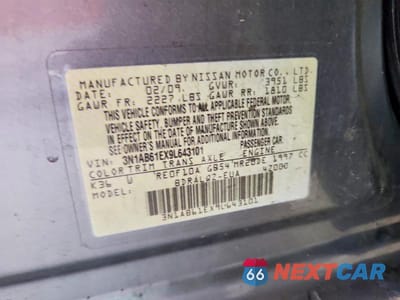 Zdjęcie 12 z 12 samochodu: 2009 NISSAN SENTRA 2.0 VIN:3N1AB61EX9L643101 - miniatura
