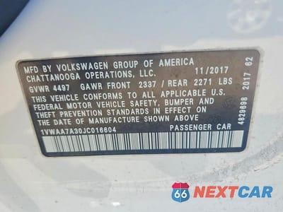 Zdjęcie 12 z 12 samochodu: 2018 VOLKSWAGEN PASSAT S VIN:1VWAA7A30JC016604 - miniatura