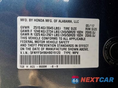 Zdjęcie 13 z 13 samochodu: 2017 HONDA PILOT TOURING VIN:5FNYF5H96HB019120 - miniatura