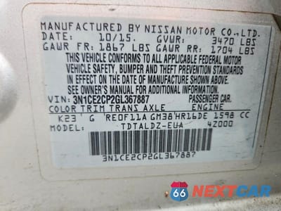 Zdjęcie 12 z 12 samochodu: 2016 NISSAN VERSA NOTE SV VIN:3N1CE2CP2GL367887 - miniatura