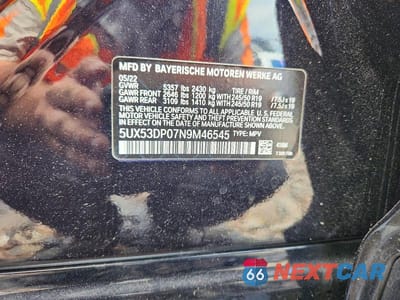 Zdjęcie 13 z 13 samochodu: 2022 BMW X3 XDRIVE30I VIN:5UX53DP07N9M46545 - miniatura