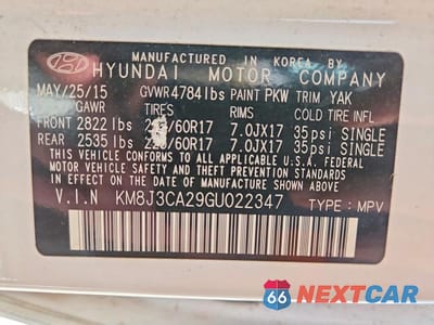Zdjęcie 13 z 13 samochodu: 2016 HYUNDAI TUCSON ECO VIN:KM8J3CA29GU022347 - miniatura