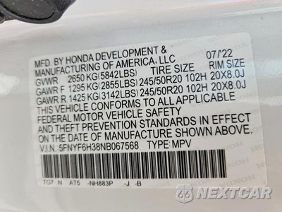Zdjęcie 13 z 13 samochodu: 2022 HONDA PILOT SPORT VIN:5FNYF6H38NB067568 - miniatura