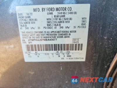 Zdjęcie 12 z 12 samochodu: 2022 FORD EDGE SEL VIN:2FMPK4J97NBA93677 - miniatura