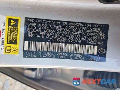 Zdjęcie 13 z 13 samochodu: 2012 LEXUS CT 200 VIN:JTHKD5BH3C2065915 - miniatura