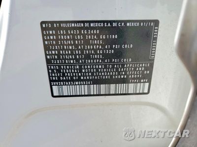 Zdjęcie 13 z 13 samochodu: 2018 VOLKSWAGEN TIGUAN SE VIN:3VV2B7AX3JM099341 - miniatura