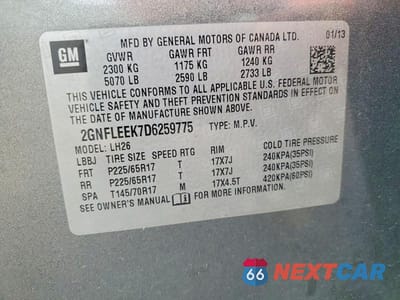 Zdjęcie 13 z 13 samochodu: 2013 CHEVROLET EQUINOX LT VIN:2GNFLEEK7D6259775 - miniatura