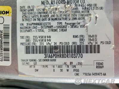 Zdjęcie 13 z 13 samochodu: 2013 FORD FUSION SE VIN:3FA6P0HR8DR103770 - miniatura