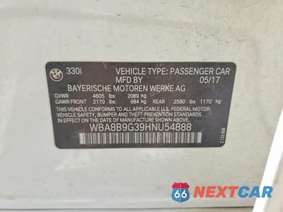 Zdjęcie 13 z 13 samochodu: 2017 BMW 330 I VIN:WBA8B9G39HNU54888 - miniatura