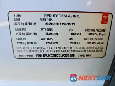 Zdjęcie 12 z 12 samochodu: 2020 TESLA MODEL X VIN:5YJXCDE20LF234006 - miniatura
